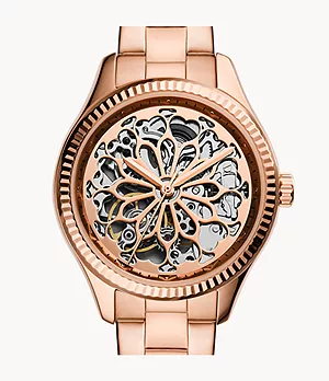 Orologio automatico Rye con bracciale in acciaio color oro rosa