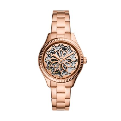 

Fossil Femmes Montre Rye automatique en acier inoxydable doré rose