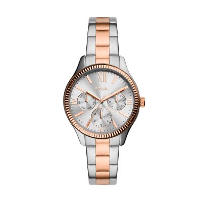 Fossil Outlet Women's Rye Multifunction Two-Tone Stainless Steel Watch - Rose Gold / Silver