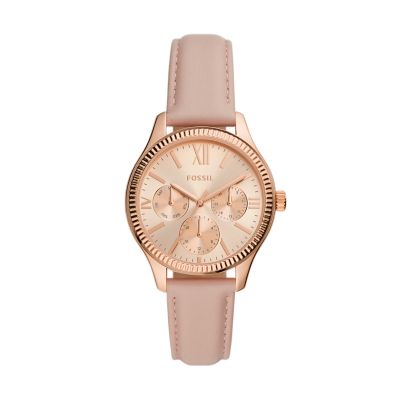 Fossil Outlet Uhr Rye Multifunktionswerk Leder nudefarben