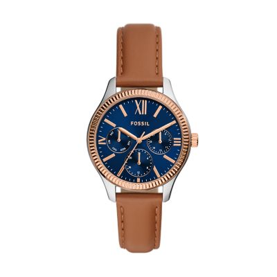 Janice multifunction best sale tan leather watch