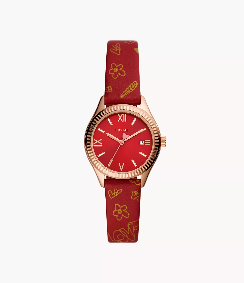 Fossil Women's Rye Three-Hand Date Red Leather Watch
