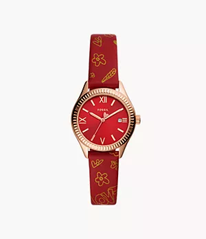 Rye Three-Hand Date Red Leather Watch