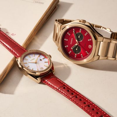 NEW FOSSIL FELICITY REAL RED PEBBLED LEATHER,GOLD BRASS TONE ZIP