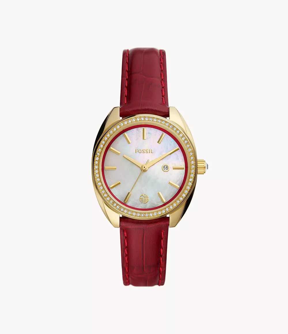 Fossil Women's Vale Three-Hand Date Red Leather Watch