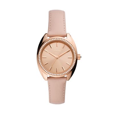 Vale Solar Powered Pink Leather Watch BQ3773 Fossil