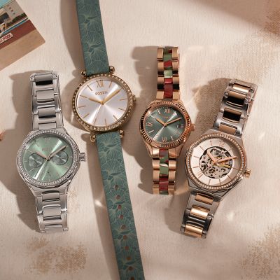 Green fossil watch on sale women's