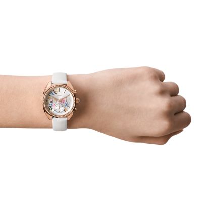 vale chronograph white leather watch