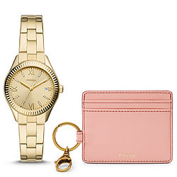 Rye Three-Hand Date Gold-Tone Stainless Steel Watch and Card Case Box Set