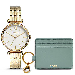 Tillie Three-Hand Gold-Tone Stainless Steel Watch and Card Case Box Set