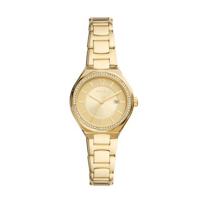 Fossil Outlet Women's Eevie Three-Hand Date Gold-Tone Stainless Steel Watch - Gold