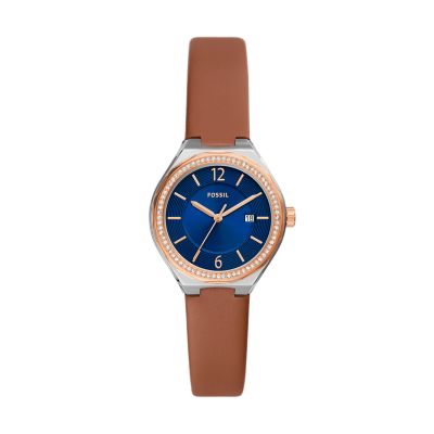 Eevie Three-Hand Date Leather Watch