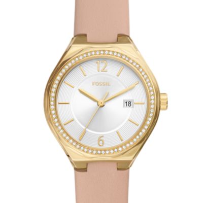 Eevie Three-Hand Date Pink Leather Watch