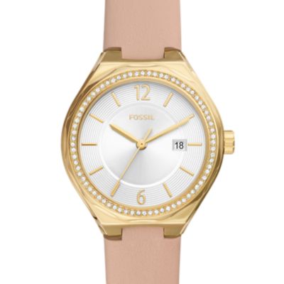 Eevie Three-Hand Date Pink Leather Watch