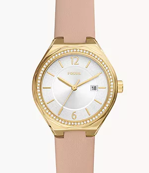 Eevie Three-Hand Date Pink Leather Watch