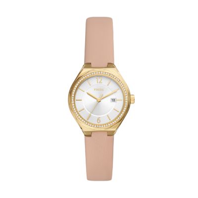 Fossil Outlet Women's Eevie Three-Hand Date Pink Leather Watch - Pink