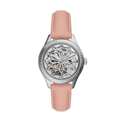 Montre Rye automatique en cuir rose