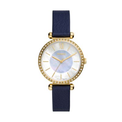 Fossil Women Tillie Solar-Powered Navy Leather Watch