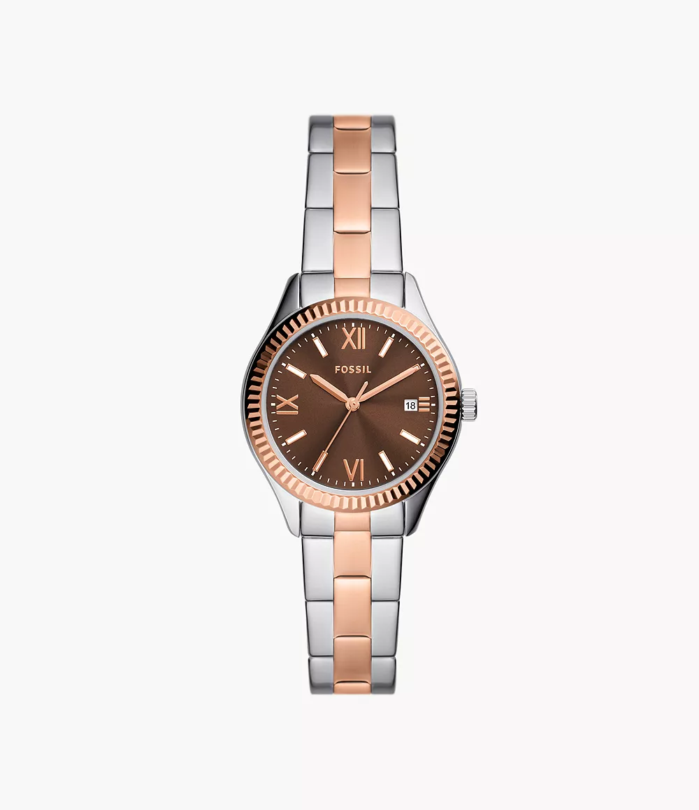 Fossil Women Rye Three-Hand Date Two-Tone Stainless Steel Watch