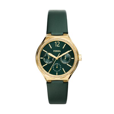 Fossil Women Eevie Multifunction Green Leather Watch