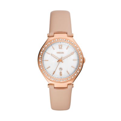 Ashtyn Three-Hand Date Pink Leather Watch