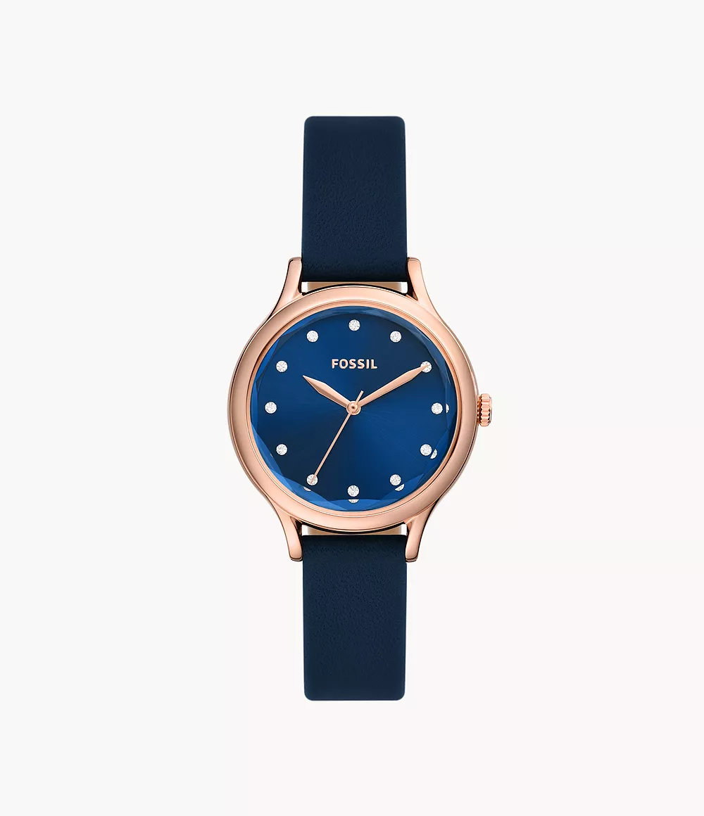 Image of Laney Three-Hand Navy Leather Watch