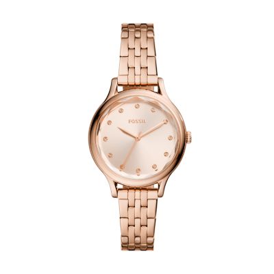 Dayle Three-Hand Rose Gold-Tone Stainless Steel Watch - BQ3886 - Fossil