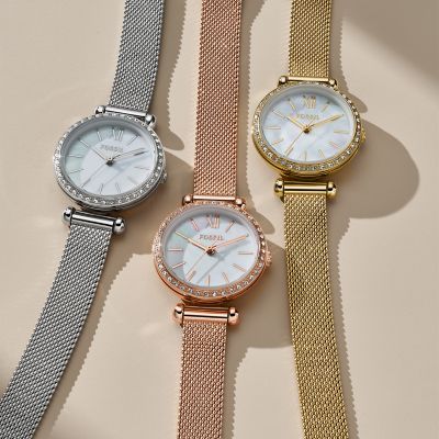 Tillie Mini Three-Hand Stainless Steel Mesh Watch