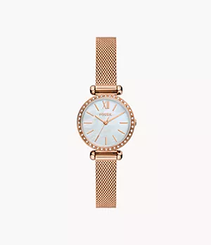 Reloj Tillie Mini de malla de acero inoxidable en tono oro rosa con tres agujas