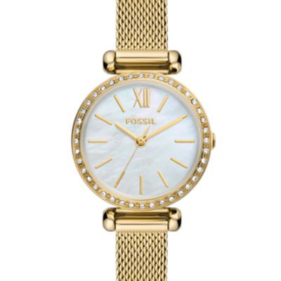 Reloj Tillie Mini de malla de acero inoxidable en tono dorado con tres agujas