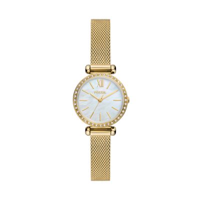 Reloj Tillie Mini de malla de acero inoxidable en tono dorado con tres agujas