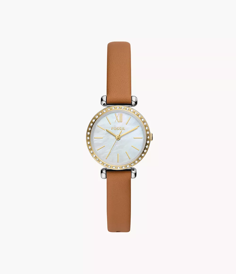 Image of Tillie Mini Three-Hand Brown Leather Watch