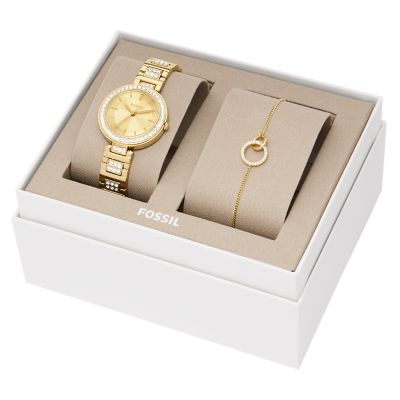 Karli Three-Hand Gold-Tone Stainless Steel Watch and Bracelet Box Set