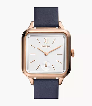 Colleen Three-Hand Navy Leather Watch