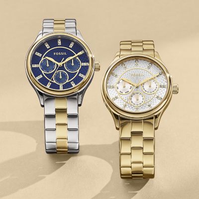 Modern Sophisticate Multifunction Gold-Tone Stainless Steel Watch