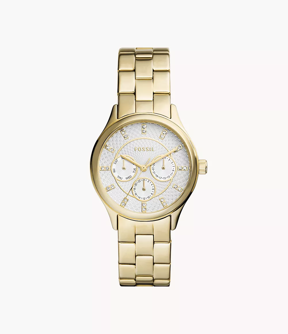 Modern Sophisticate Multifunction Gold-Tone Stainless Steel Watch