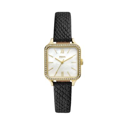 Colleen Three-Hand Black Leather Watch