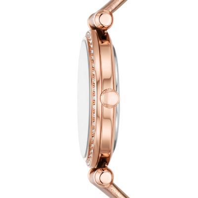 Tillie Three-Hand Rose Gold Leather Watch