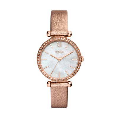 Tillie Three-Hand Rose Gold Leather Watch