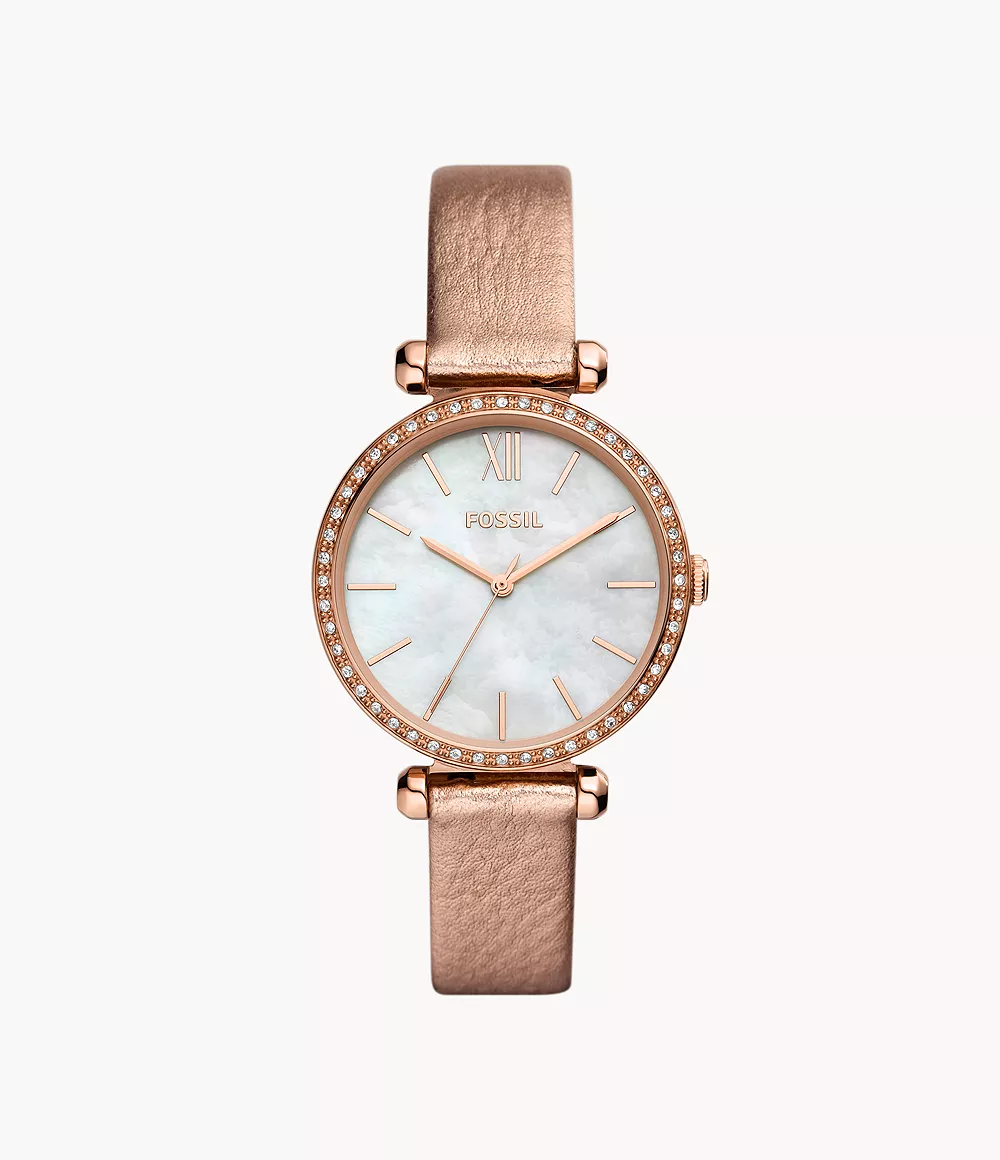Tillie Three-Hand Rose Gold Leather Watch
