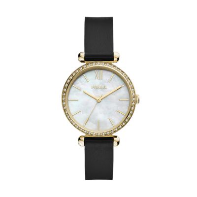 Fossil Outlet Women's Tillie Three-Hand Black Leather Watch - Black