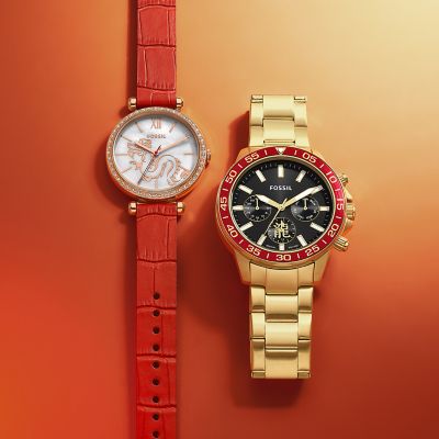 Montre trois aiguilles en cuir rouge Tillie BQ3922 Fossil