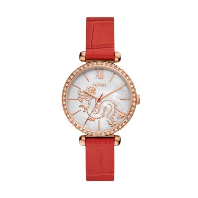 Fossil Outlet Women's Tillie Three-Hand Red Leather Watch - Red