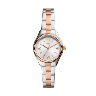 Fossil Outlet Women's Rye Three-Hand Date Two-Tone Stainless Steel Watch - Rose Gold / Silver