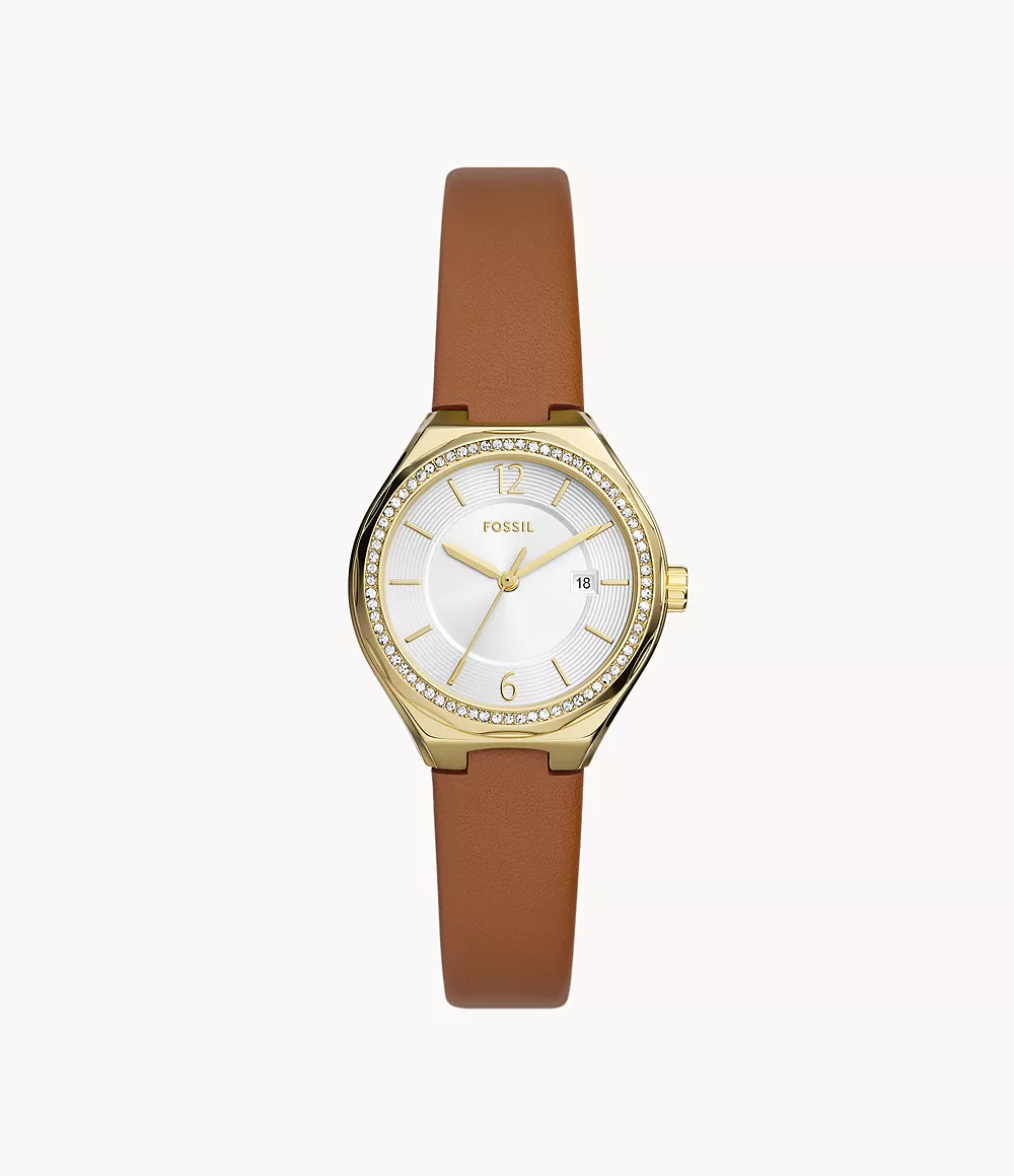 Eevie Three-Hand Date Brown Leather Watch
