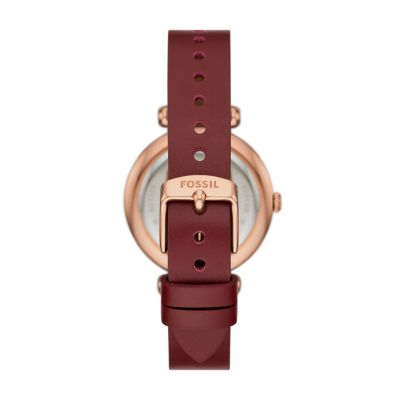 Tillie Three-Hand Maroon Leather Watch