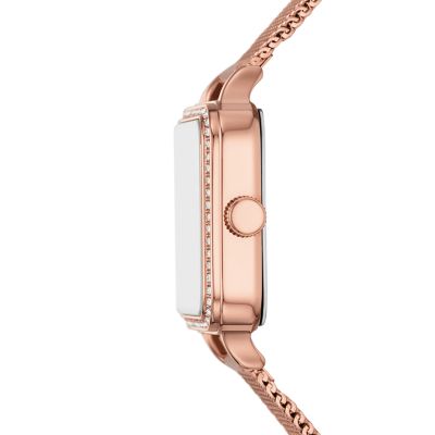 Colleen Three-Hand Rose Gold-Tone Stainless Steel Mesh Watch