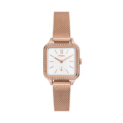 Colleen Three-Hand Rose Gold-Tone Stainless Steel Mesh Watch