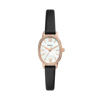 Womens Black Leather Watch Fossil