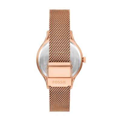 Laney Three Hand Rose Gold Tone Stainless Steel Mesh Watch BQ3978 Fossil